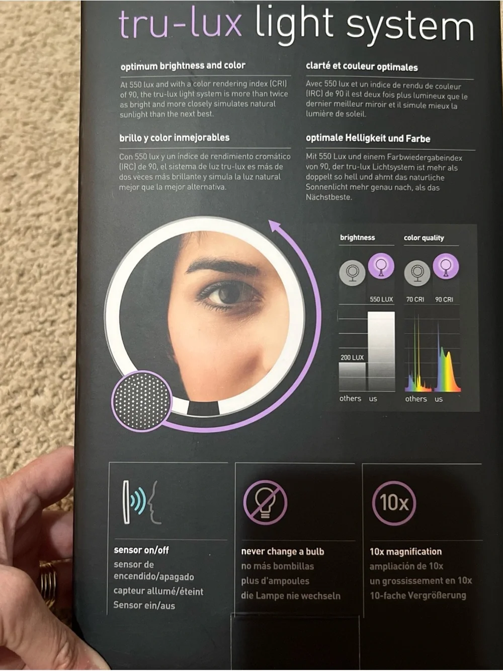 simplehuman 5” Round Mini Travel Sensor Makeup Mirror 10X Magnification